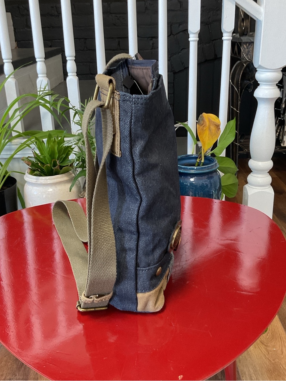 CHALA Canvas Crossbody Bag - Black with Tan Accents - Picture 4 of 6